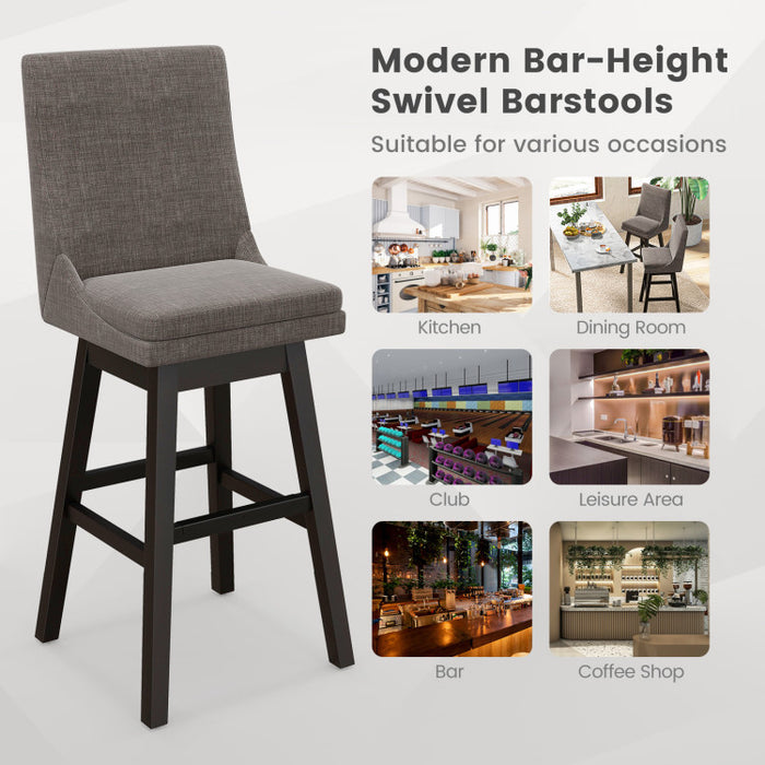 Set of 2 360° Swivel Bar Stool with Rubber Wood Legs Footrest