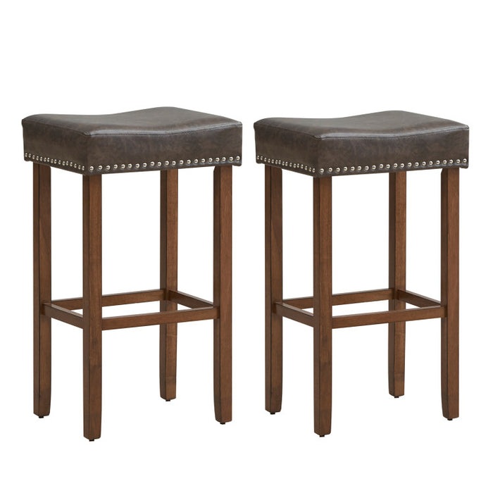 Upholstered Bar Stools Set of 2 with Footrests for Counter