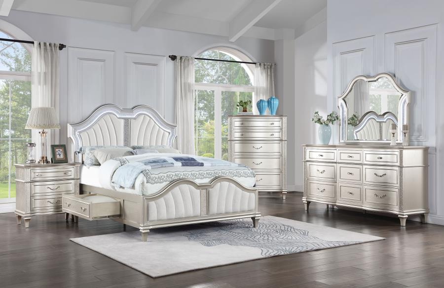 Evangeline Storage Bed with LED Headboard Silver Oak and Ivory