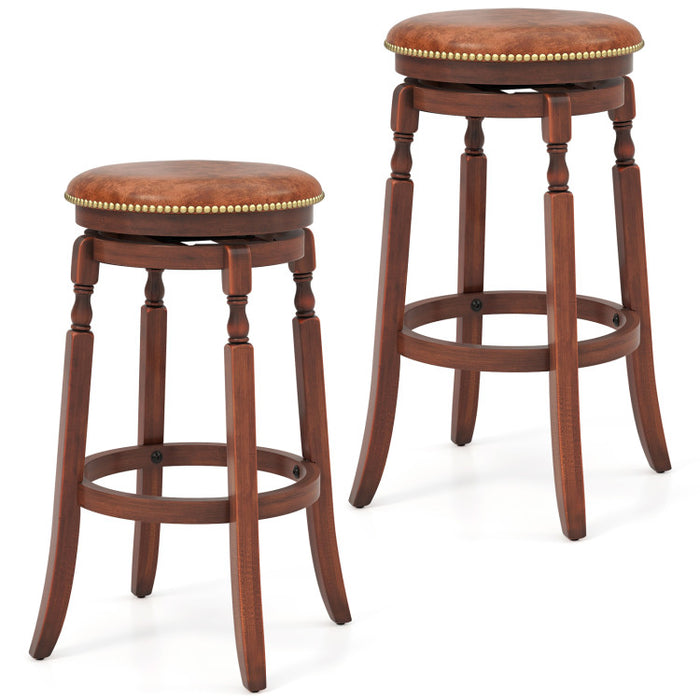 24/29 Inch Swivel Bar Stool Set of 2 with Upholstered Seat and Rubber Wood Frame