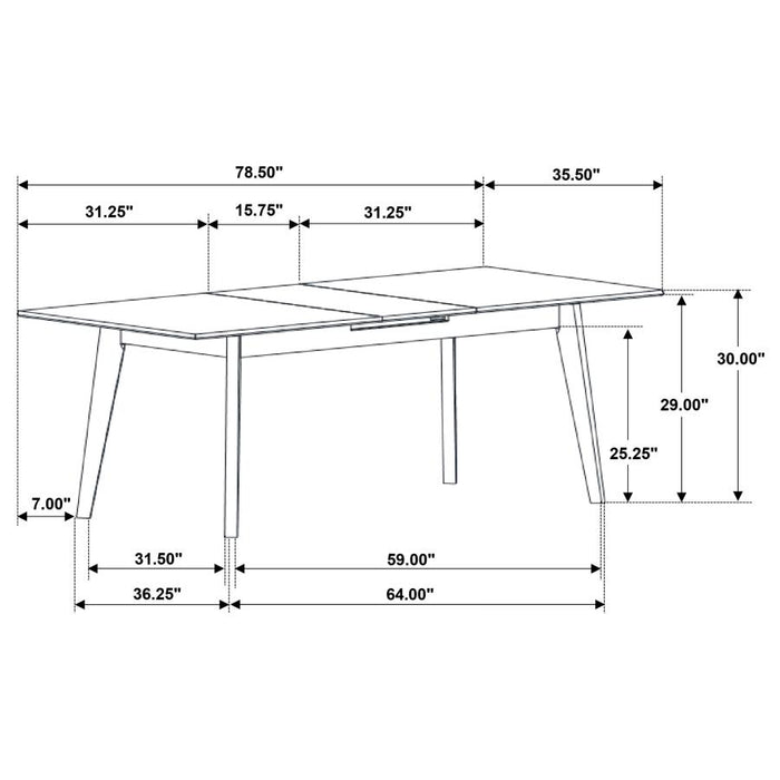 Crestmont Rectangular Dining Table with Faux Marble Top and 16" Self-Storing Extension Leaf Black