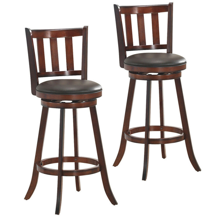 2 Pieces 360 Degree Swivel Wooden Counter Height Bar Stool Set with Cushioned Seat