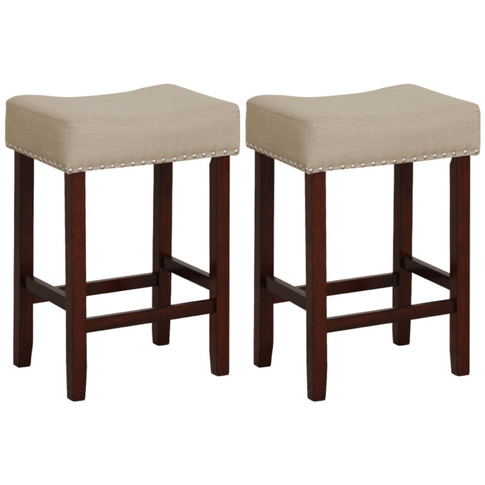 Set of 2 24 Inch Bar Stool with Curved Seat Cushions