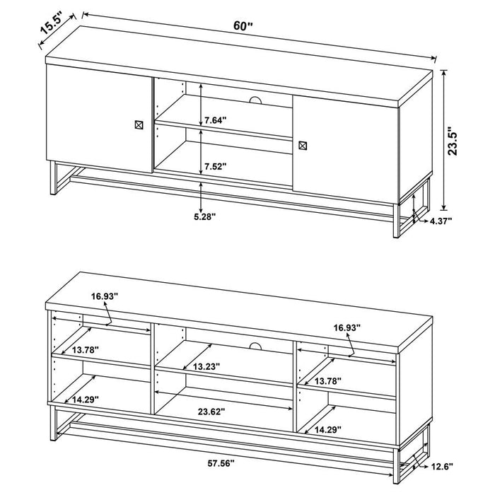 Myles 2-Door TV Console With Adjustable Shelves Rustic Oak Herringbone