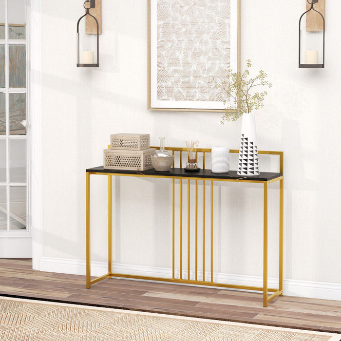 47 Inch Long Entryway Table with Faux Marble Top and Baffle