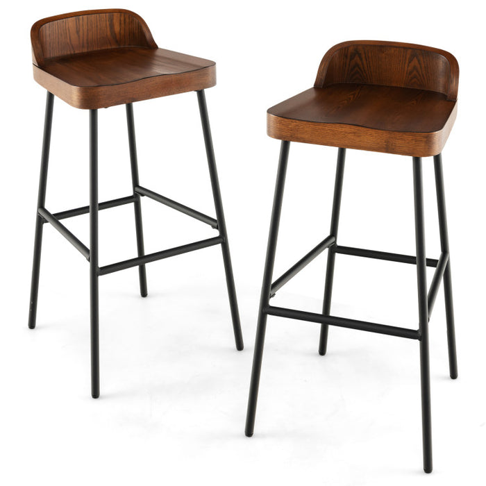 Set of 1/2 29 Inch Industrial Bar Stools with Low Back and Footrests