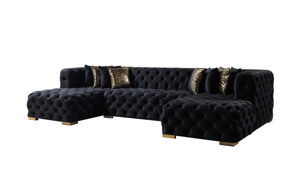 Neva Black Velvet Double Chaise Sectional