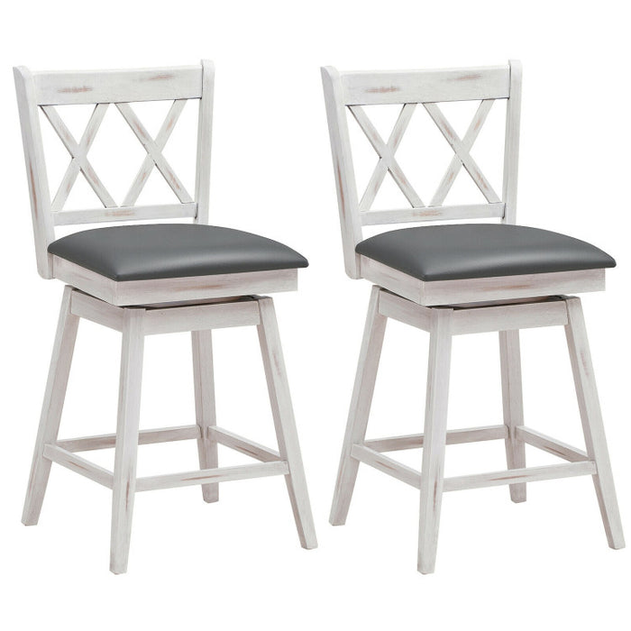 2 Pieces 25 Inch Swivel Counter Height Barstool Set with Rubber Wood Legs