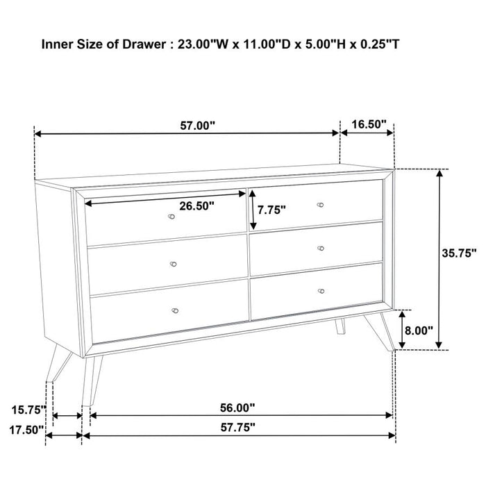 Janelle 6-drawer Dresser White