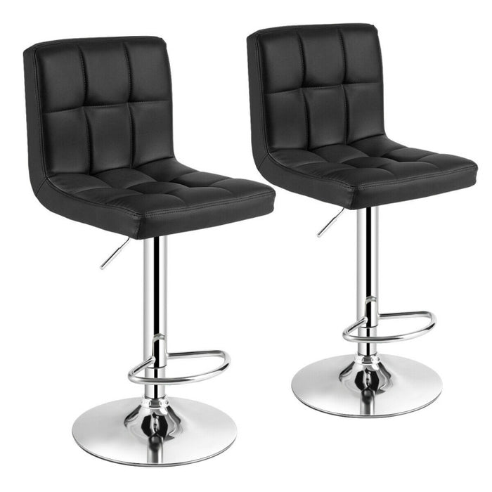 Set of 2 Square Swivel Adjustable Bar Stools with Back and Footrest