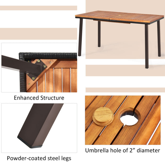 55 Inch Patio Acacia Dining Table with Umbrella Hole