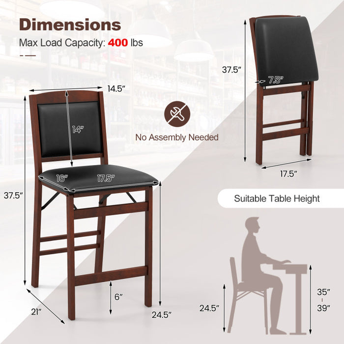 Set of 2 Folding Kitchen Island Stool with Rubber Wood Legs