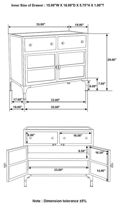 Sadler 2-Drawer Accent Cabinet With Glass Doors Black