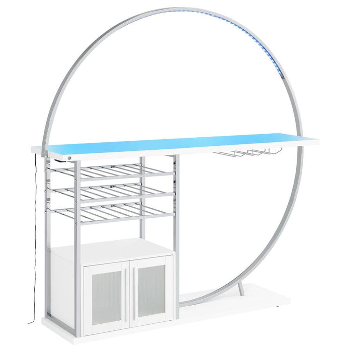 Risley 2-door Circular LED Home Bar with Wine Storage White High Gloss