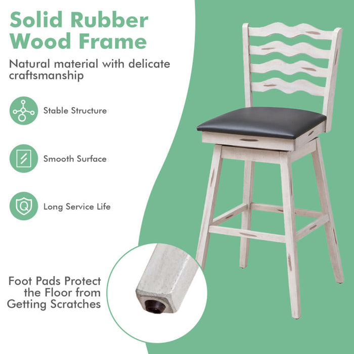 360° Swivel Bar Stools with Rubber Wood Frame and Ergonomic Backrest and Footrest