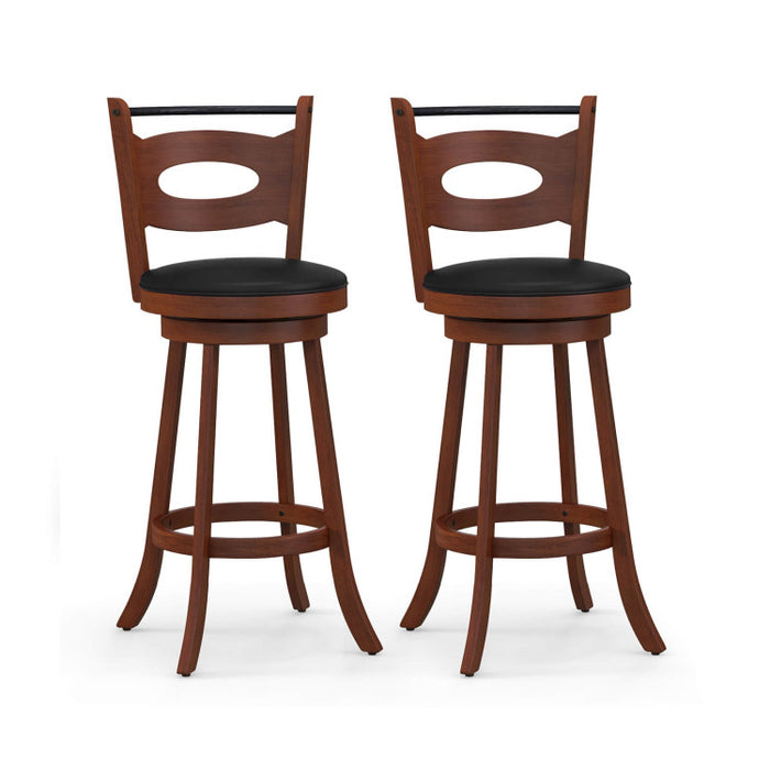 2 Pieces 24/29 inch Swivel Bar Stools with Curved Backrest and Seat Cushions