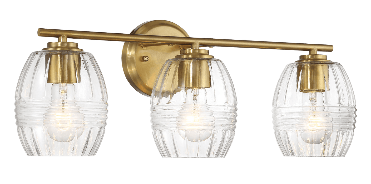 Luster Three Lights Vanity With Clear Glass for Bathrooms above Mirror Wall Lamp - Satin Brass - West Lamp