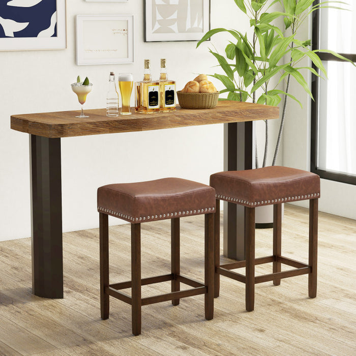 24 Inch Upholstered PU Leather Bar Stools Set of 2