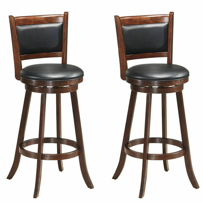 2 Pieces 29 Inch Wooden Swivel Height Bar Stool with PVC Cushioned Seat