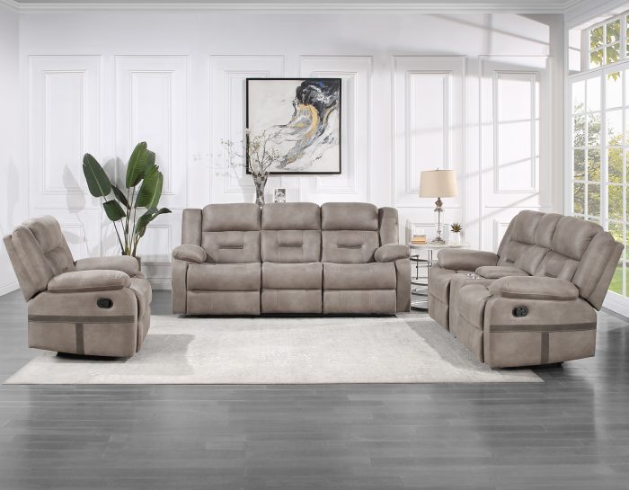 Abilene Manual Reclining Sofa with Drop-Down Console, Tan