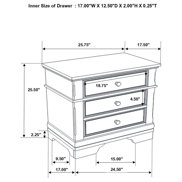 Manchester 3-drawer Nightstand Wheat