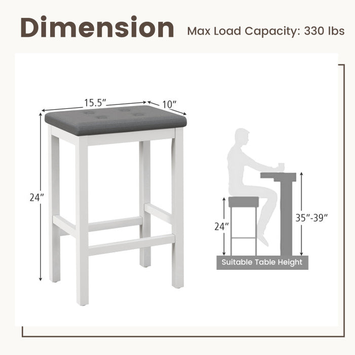 24 Inch Bar Stools with Padded Seat Footrest and Rubber Wood Frame