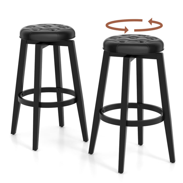 360° Swivel Upholstered Rubberwood Frame Bar Stool Set of 2 with Footrest