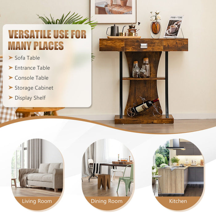 Console Table with Drawer and 2-Tier Shelves for Entryway Living Room