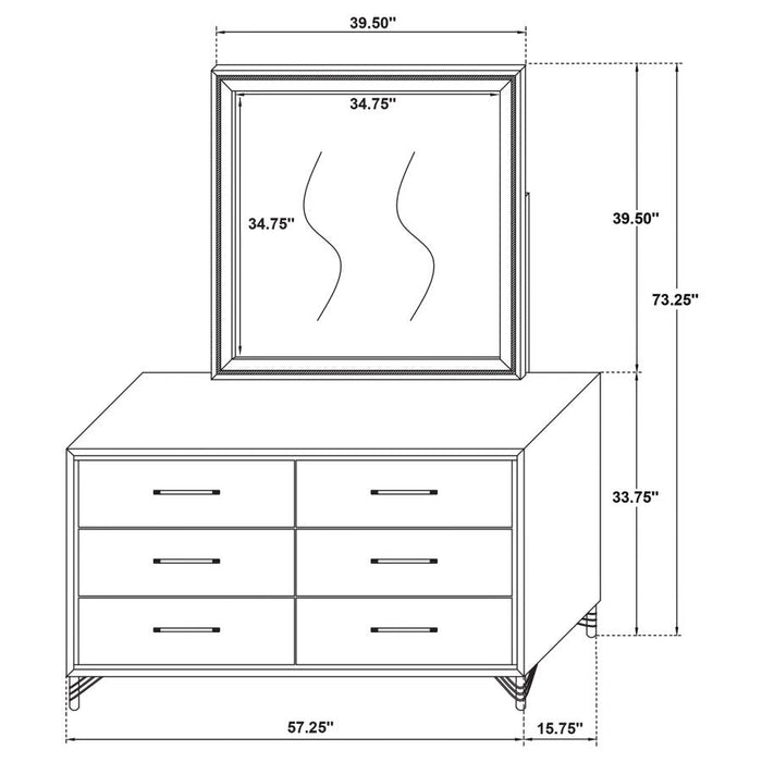 Lucia 6-Drawer Bedroom Dresser With Mirror White