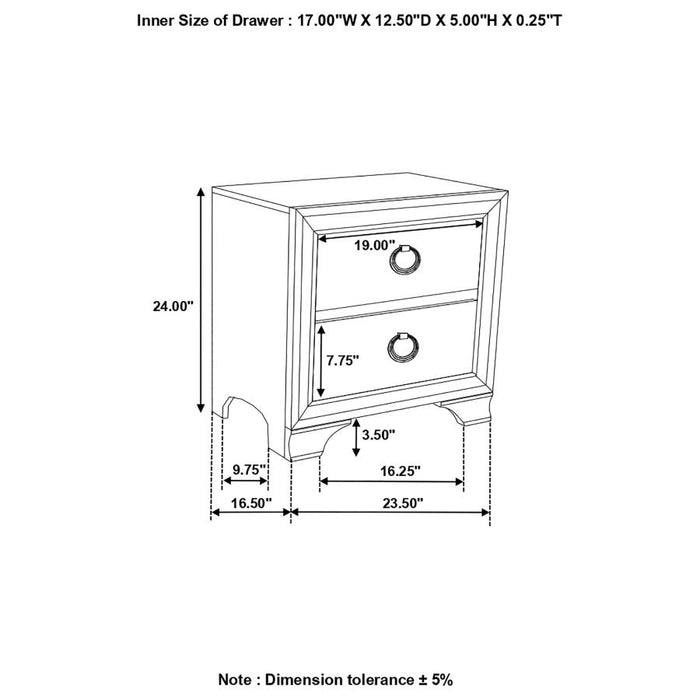 Salford 2-drawer Nightstand Metallic Sterling