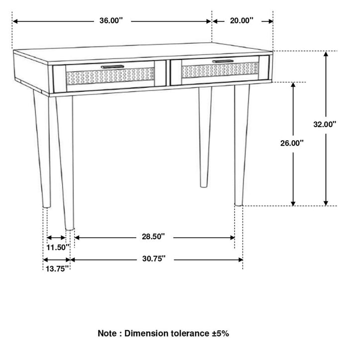 Zamora Rectangular 2-Drawer Accent Writing Desk Natural