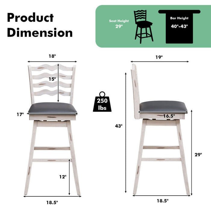 360° Swivel Bar Stools with Rubber Wood Frame and Ergonomic Backrest and Footrest