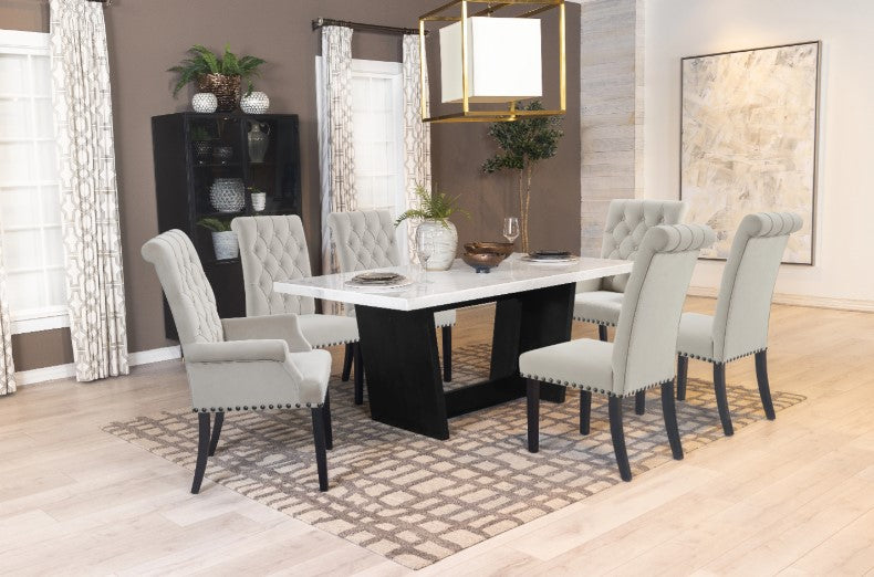 Sherry 7-Piece Rectangular Marble Top Dining Set