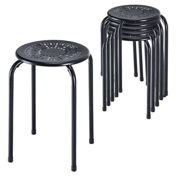 6-Pack Stackable Multifunctional Daisy Design Backless Round Metal Stool Set