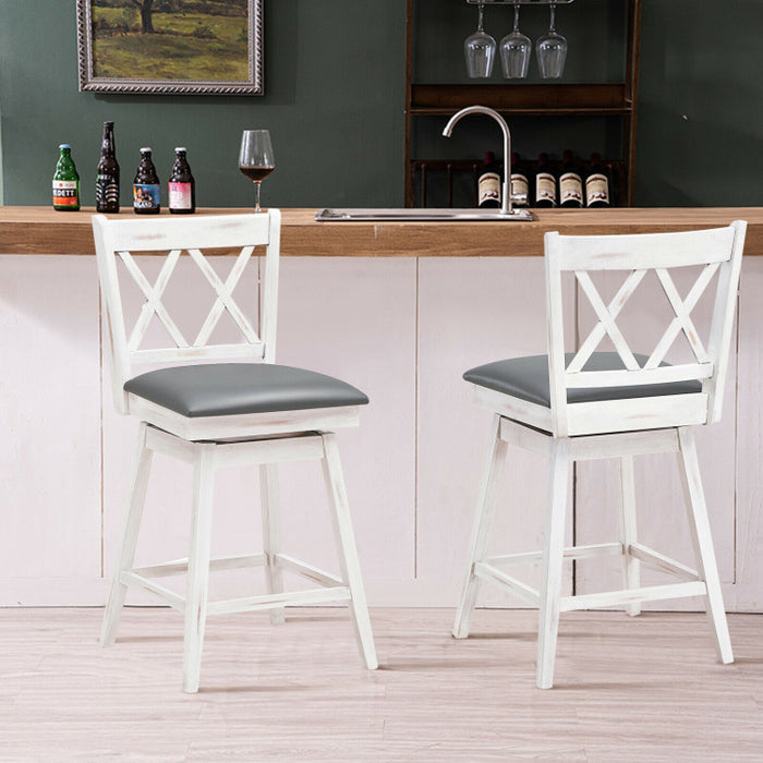 2 Pieces 25 Inch Swivel Counter Height Barstool Set with Rubber Wood Legs