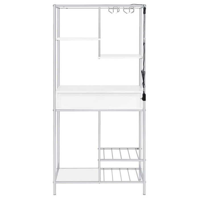 Figueroa 5-shelf Wine Cabinet with Storage Drawer White High Gloss and Chrome