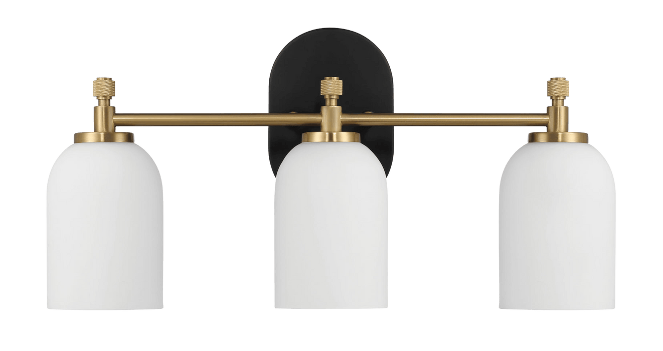 Meadows Three Lights Vanity Brushed Gold Bathroom Wall Light for Bathroom Over Mirror 20.5"W × 10.125"H × 5.5"E with White Frosted Glass - West Lamp