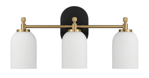 Meadows Three Lights Vanity Brushed Gold Bathroom Wall Light for Bathroom Over Mirror 20.5"W × 10.125"H × 5.5"E with White Frosted Glass - West Lamp