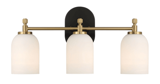 Meadows Three Lights Vanity Brushed Gold Bathroom Wall Light for Bathroom Over Mirror 20.5"W × 10.125"H × 5.5"E with White Frosted Glass - West Lamp