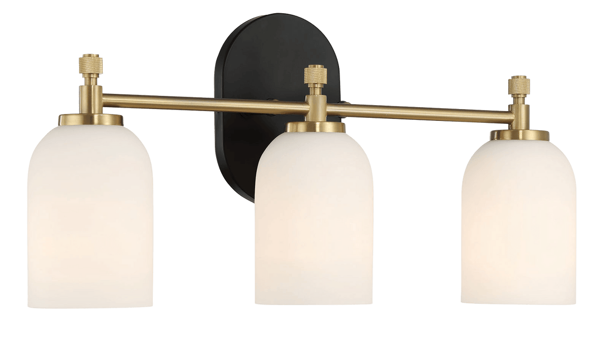 Meadows Three Lights Vanity Brushed Gold Bathroom Wall Light for Bathroom Over Mirror 20.5"W × 10.125"H × 5.5"E with White Frosted Glass - West Lamp