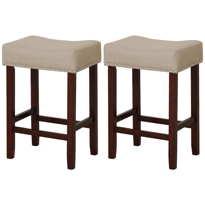 Set of 2 24 Inch Bar Stool with Curved Seat Cushions