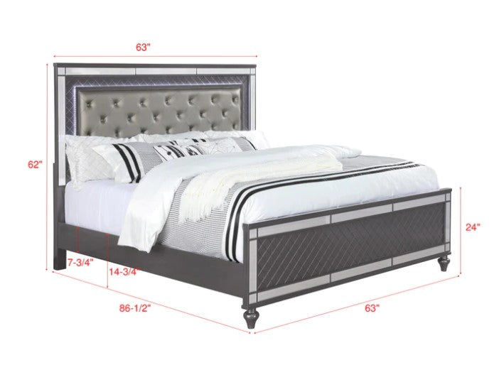 Refino Gray LED Upholstered Panel Bedroom Set