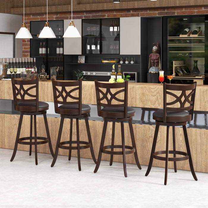 360° Swivel Bar Chairs with Leather Cushioned Seat and Rubber Wood Frame