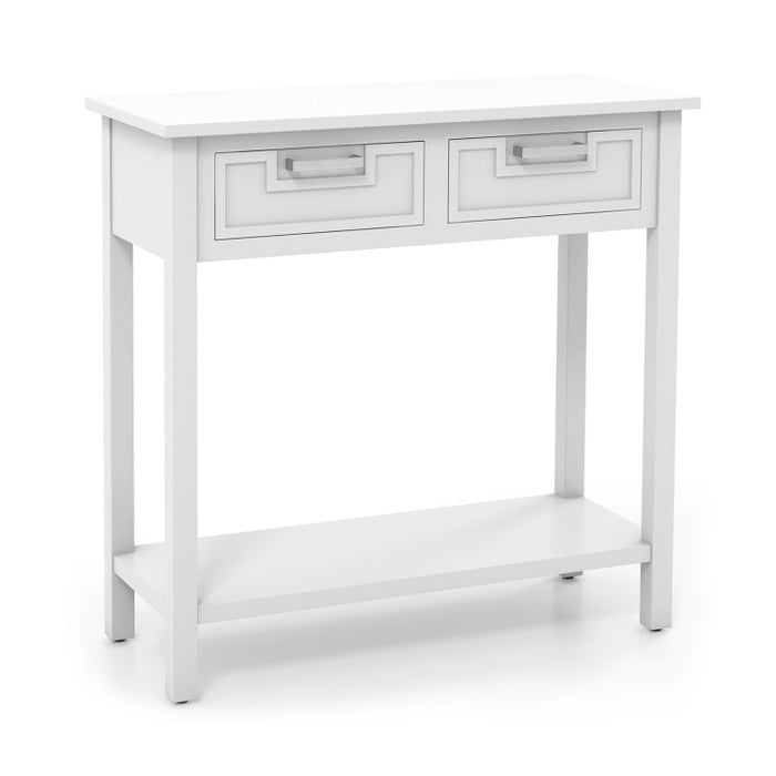 Narrow Console Table with Drawers and Open Storage Shelf