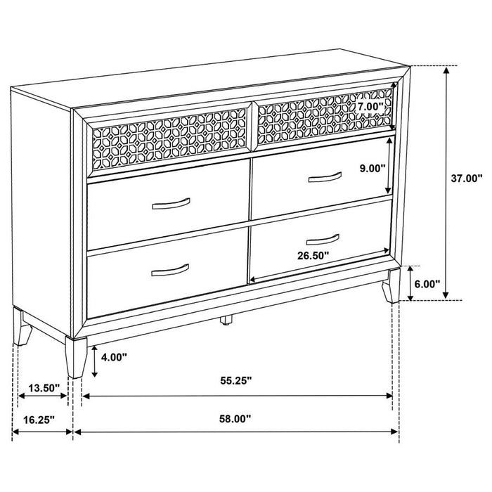 Valencia 6-drawer Dresser Light Brown and Black