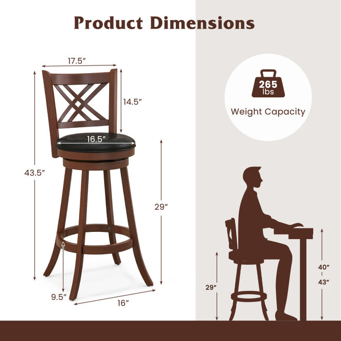 360° Swivel Upholstered Barstools Set of 2 with Back and Footrest