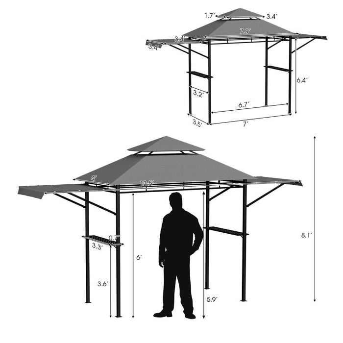 13.5 x 4 Feet Patio BBQ Grill Gazebo Canopy with Dual Side Awnings