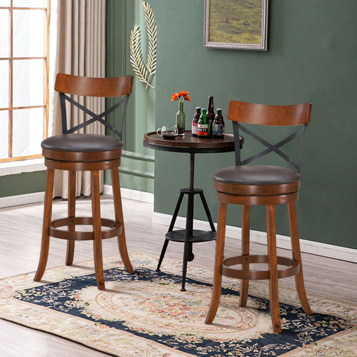 Set of 2 Bar Stools 360-Degree Swivel Dining Bar Chairs with Rubber Wood Legs