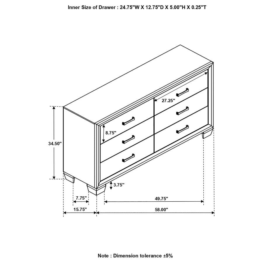 Brandon 6-drawer Dresser Medium Warm Brown