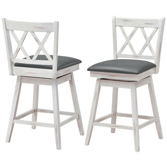 2 Pieces 25 Inch Swivel Counter Height Barstool Set with Rubber Wood Legs